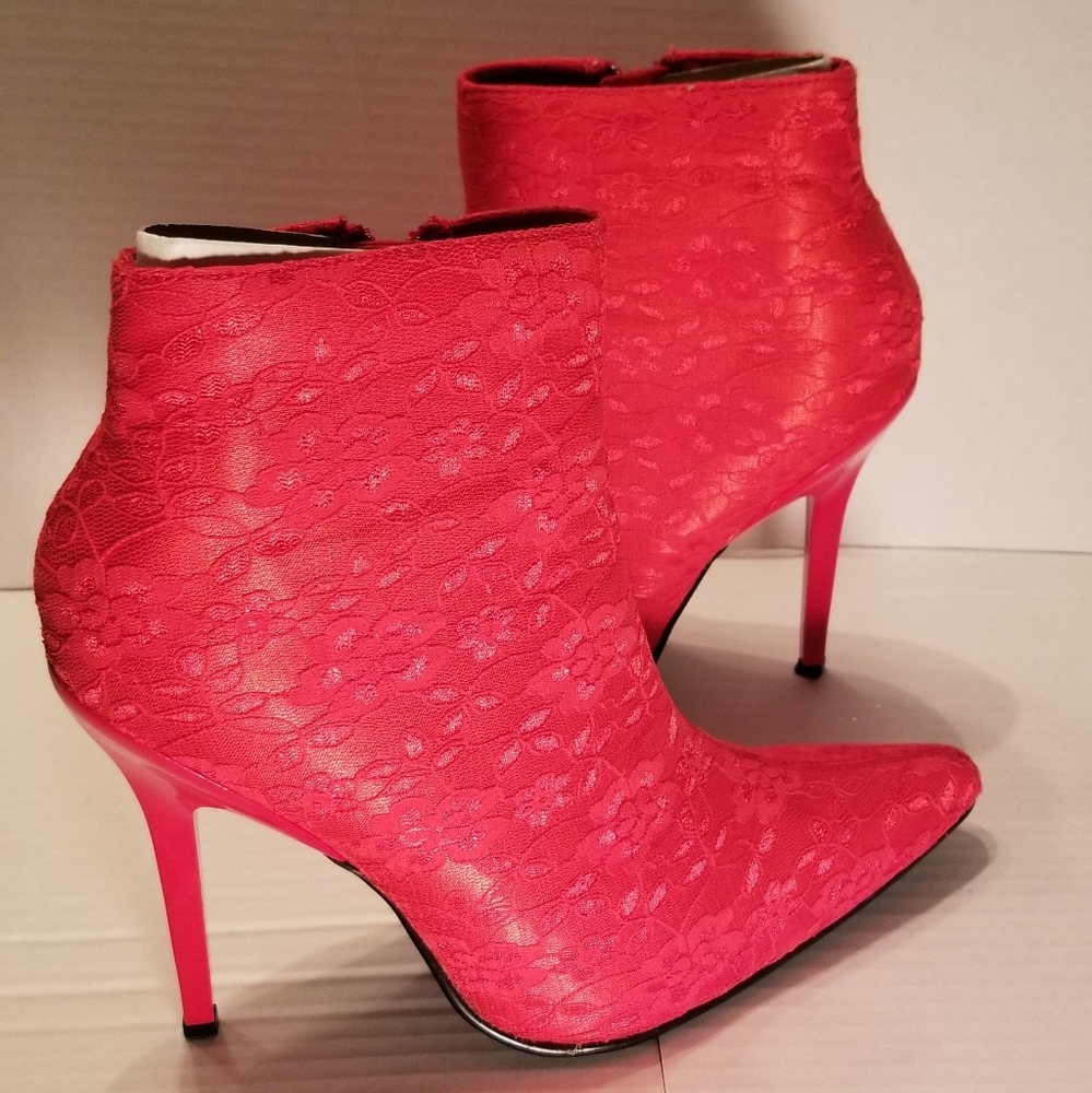 Red lace ankle boots